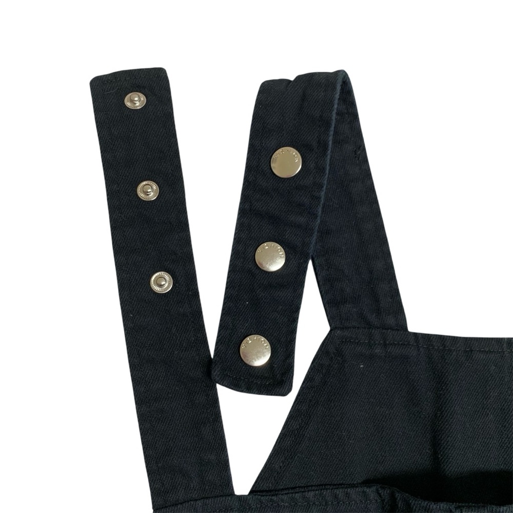 Black Denim Cotton Overalls Shorts Romper Adjustable Straps Sz M Patch Pockets - Picture 6 of 11